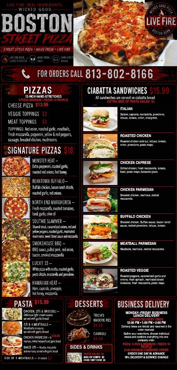 Boston Street Pizza Menu